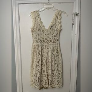 Anthropology Greylin size XS cream lace dress with gold under dress
